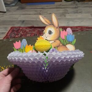 VTG BEISTLE EASTER Rabbit BUNNY Egg NEST Die-Cut 2 Sided HONEYCOMB Centerpiece